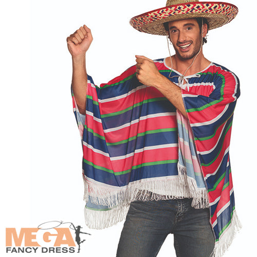 Mens Mexican Poncho Spanish Fiesta National Costume