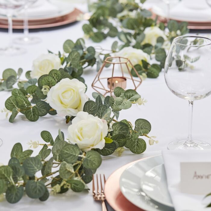 Artificial Eucalyptus & White Roses Garland Elegant Decor