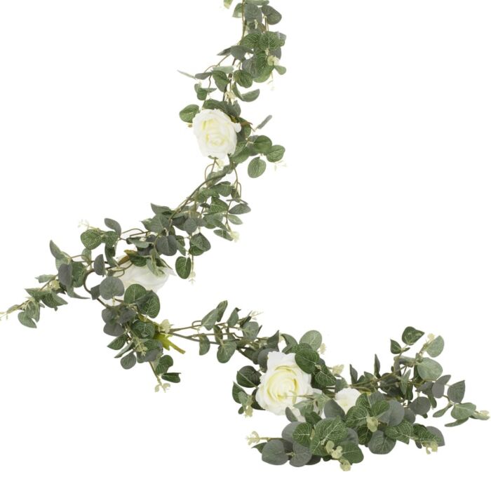 Artificial Eucalyptus & White Roses Garland Elegant Decor