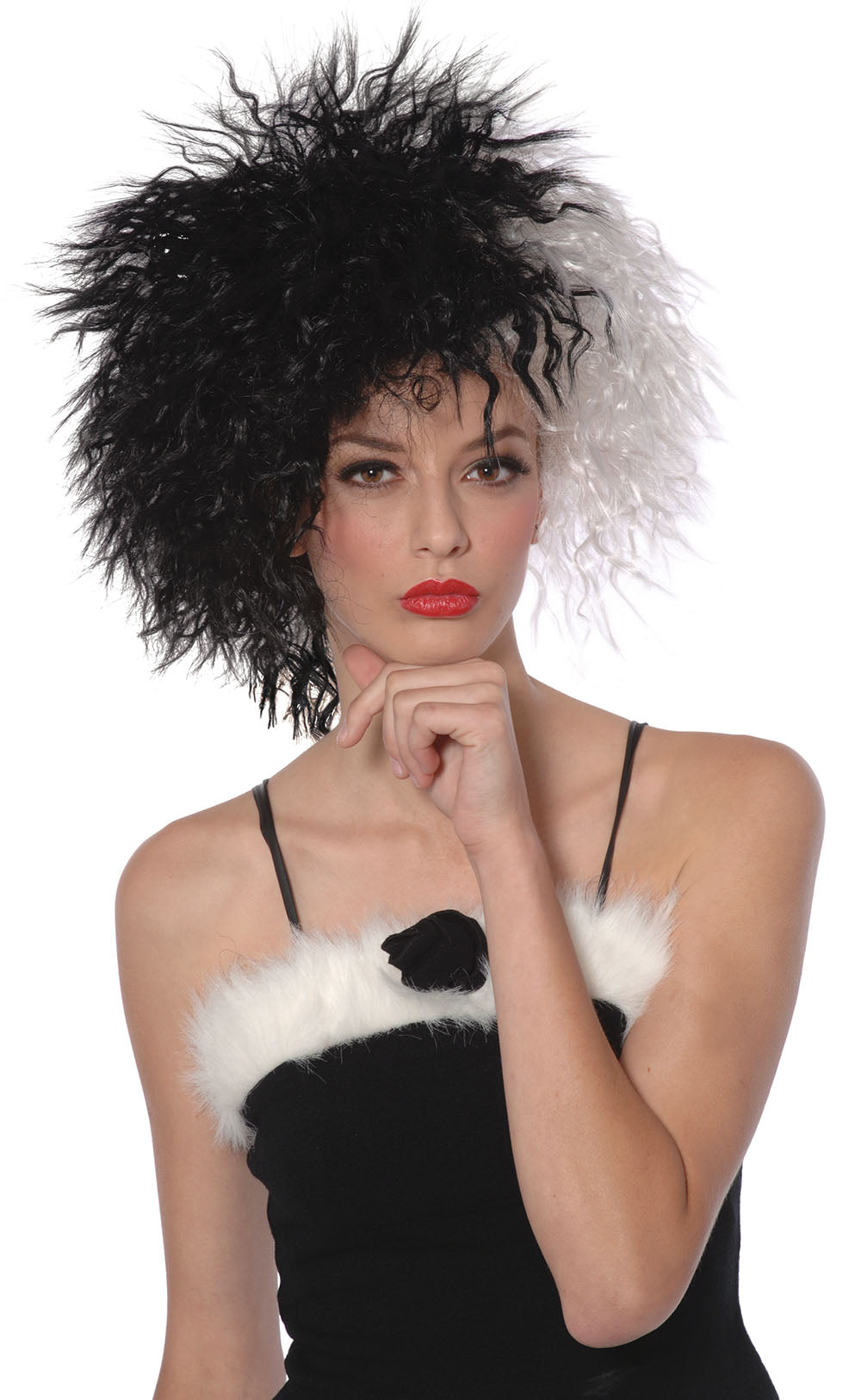 Ladies Halloween Evil Villain Dog Diva Cruella Wig Costume Accessory