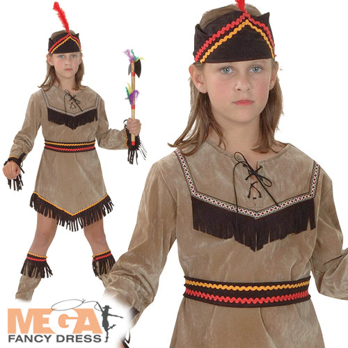 Girls Deluxe Indian Pocahontas Western Fancy Dress Costume