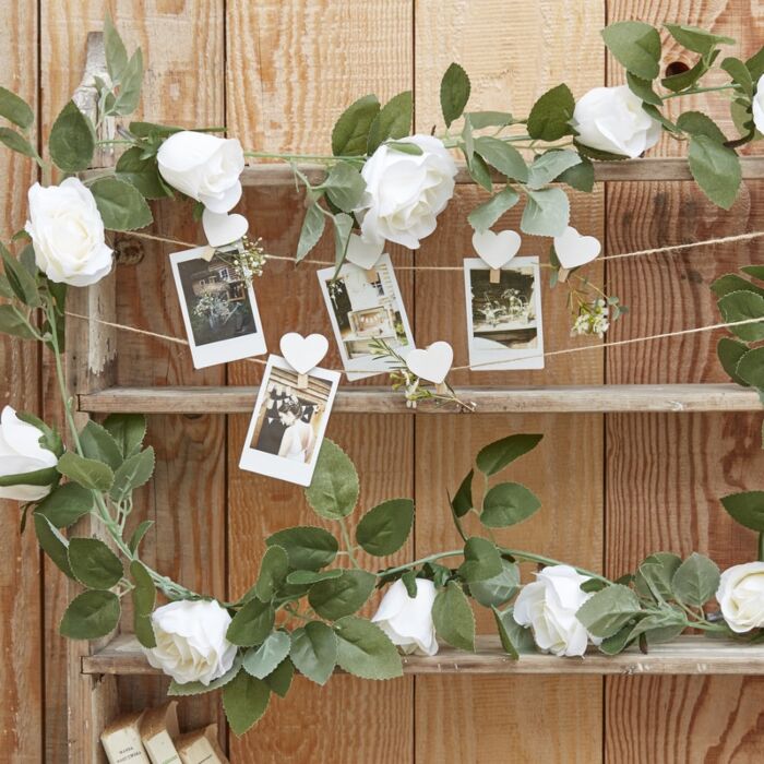 White Rose Artificial Foliage Garland Event Decor