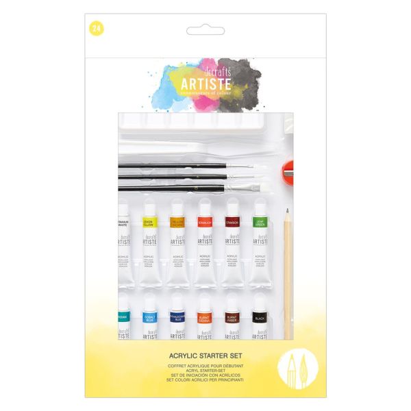 Acrylic Paint Starter Set with Brushes Assorted Colours Artist Gift