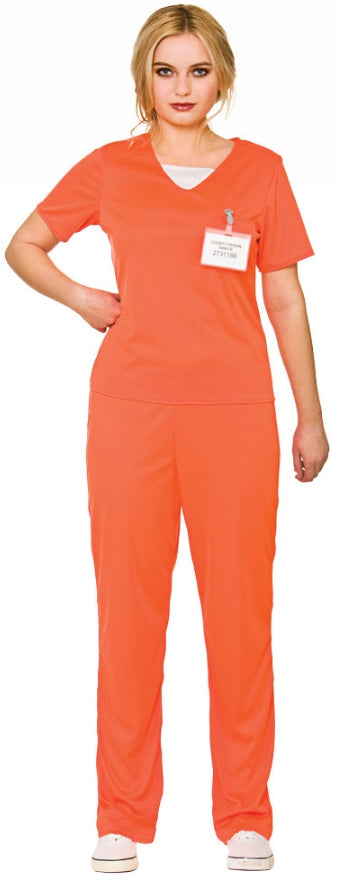 Ladies Orange Convict Costume Boilersuit Prisoner Womens Fancy Dress Outfit, Size 18-20