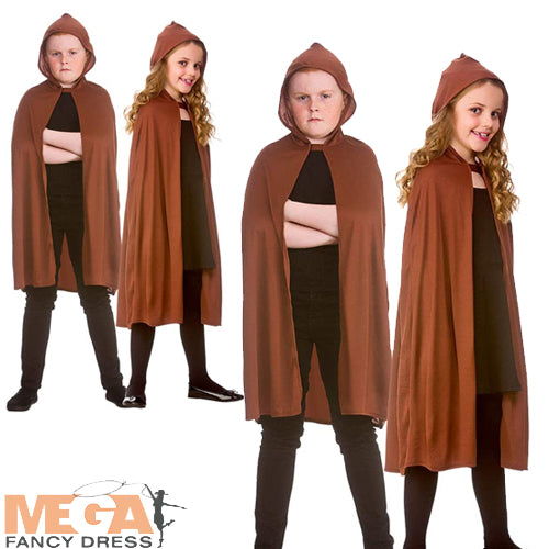 Brown Hooded Kids Cape Costume Accessory