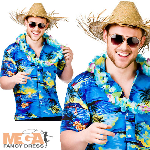 Hawaiian Blue Palm Trees Tropical Shirt Costume