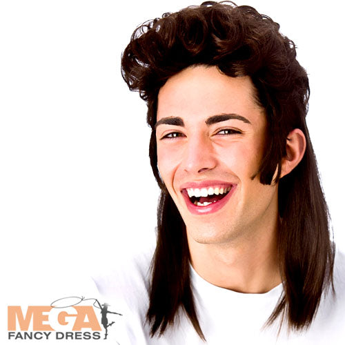 80s Brown Mullet Mens Wig