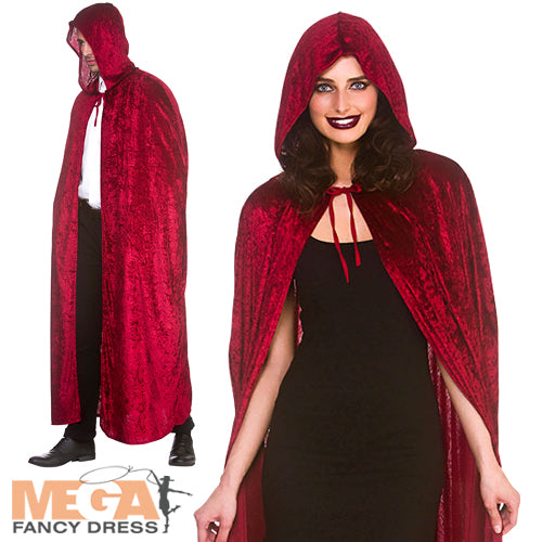 Deep Red Deluxe Velvet Hooded Cape