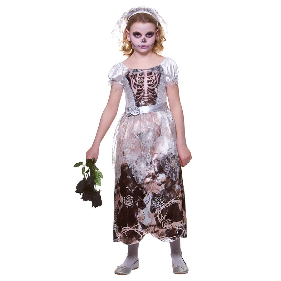 Girls Skeleton Bride Halloween Spooky Bridal Costume