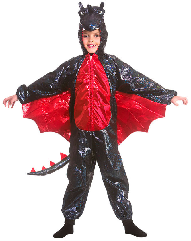 Deluxe Black Metallic Dragon Kids Costume