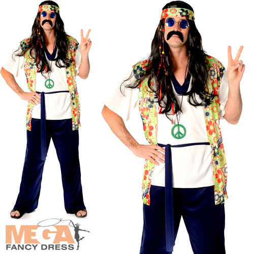 Cool Hippie Guy Mens Costume 60s Fancy Dress