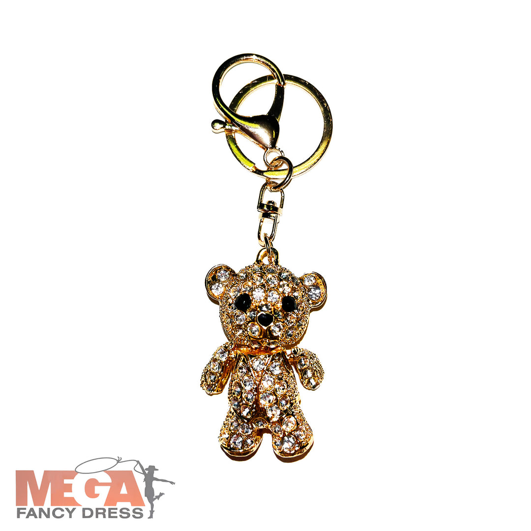 Gold Artificial Diamond Teddy Bear Keychain
