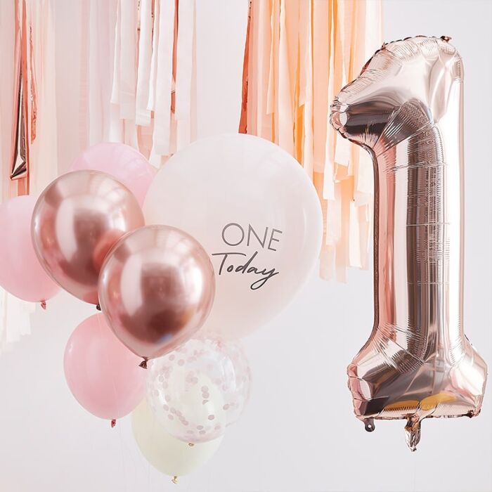 Pink & Rose Gold 1st Birthday Balloons Party Decorations