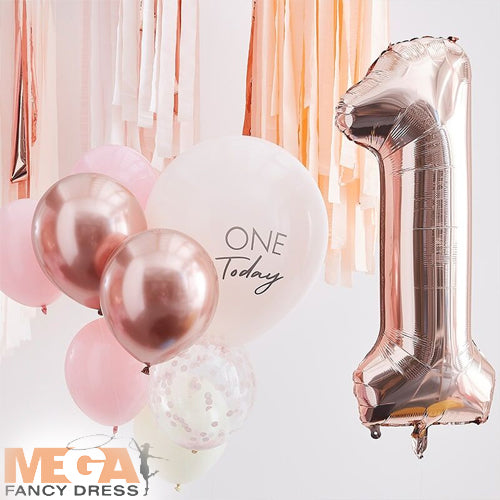 Pink & Rose Gold 1st Birthday Balloons Party Decorations