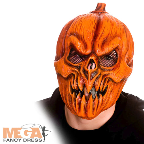 Killer Pumpkin Latex Mask Haunted Harvest Accessory