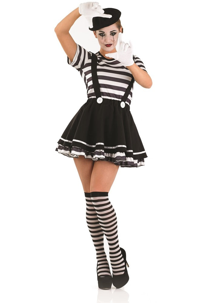 Ladies Mime Artiste Fancy Dress French Circus Costume