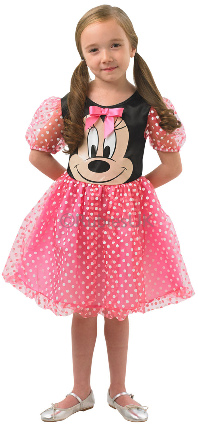 Girls Pink Puffball Minnie Mouse Disney Fancy Dress Costume