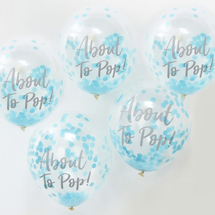 About To Pop Blue Confetti Balloons Baby Shower Decor