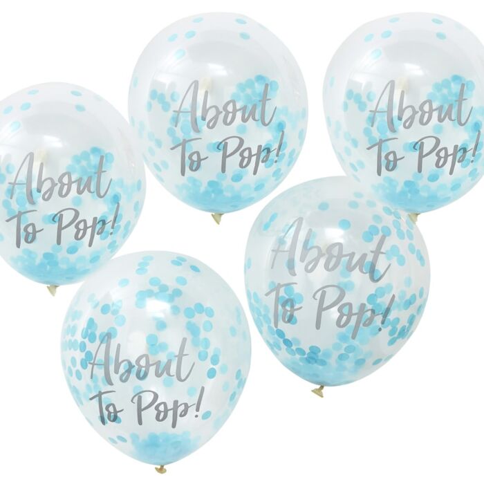 About To Pop Blue Confetti Balloons Baby Shower Decor
