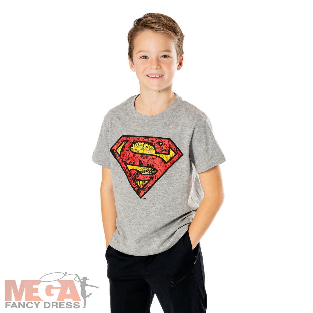 Superman Kids Grey Comic Strip Logo T-Shirt