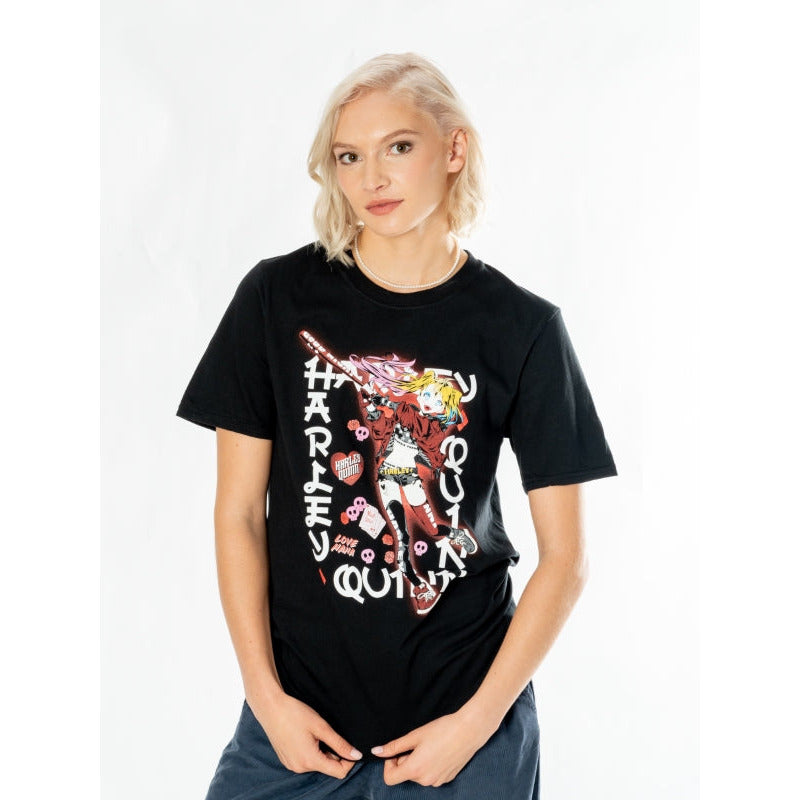 Adults Harley Quinn Black Anime DC T-Shirt Costume