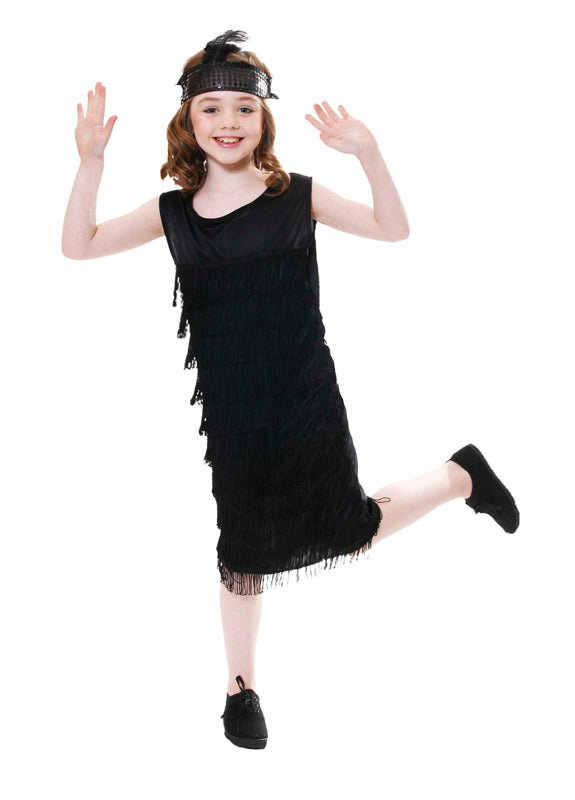 Girls Black Flapper Fancy Dress 1920s Party Costume