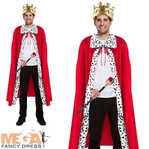Mens King Cape with Fur Lining Royals Book Day Fancy Dress Costume