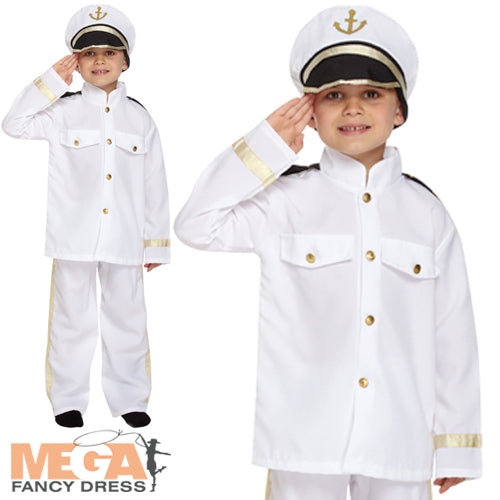 Boys Naval Captain Military Navy Uniform Fancy Dress Costume