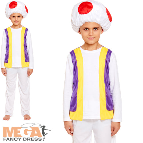 Boys Mushroom Toadstool 80s Mario Video Game Fancy Dress Costume