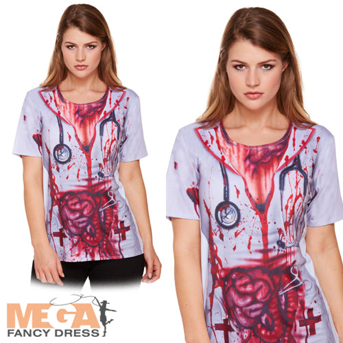 Bloody Nurse Shirt for Ladies Halloween Costume