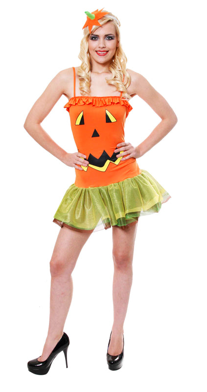Ladies Pumpkin Halloween Party Fancy Dress Orange Costume
