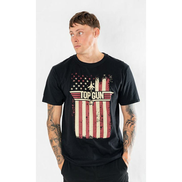 Unisex Top Gun Flag Black T-Shirt Fancy Dress Costume