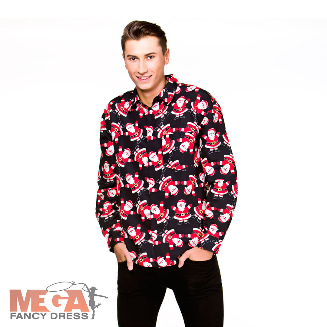 Men's Santa Christmas Print Holiday Shirt