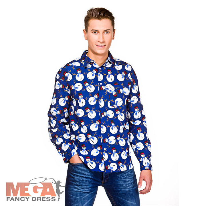 Men's Snowman Print Christmas Holiday Shirt