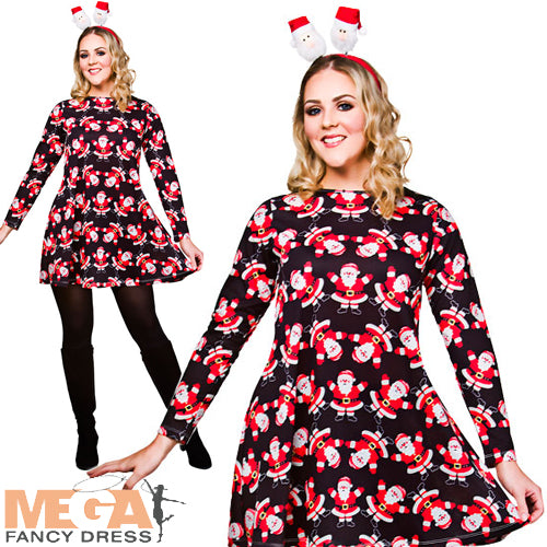 Ladies Father Christmas Dress Festive Santa Xmas Costume