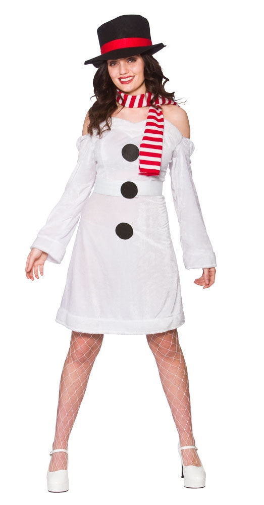 Ladies Miss Snowman Fancy Dress Christmas Party Costume + Hat