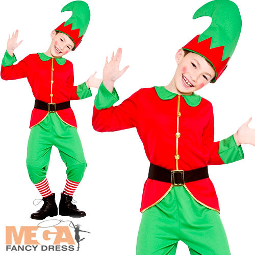 Boys Workshop Elf Suit Santa Helper Christmas Costume