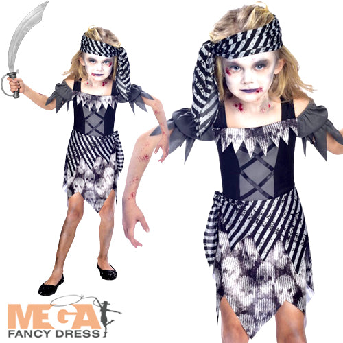 Girls Zombie Pirate Halloween Ghost Buccaneer Costume