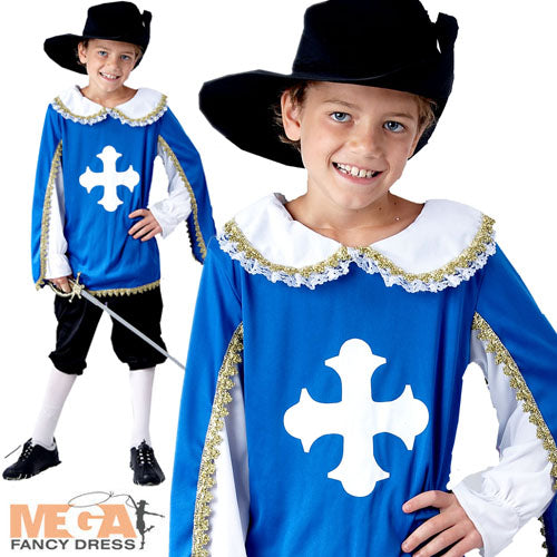 Boys Blue Musketeer French Swordsman Costume