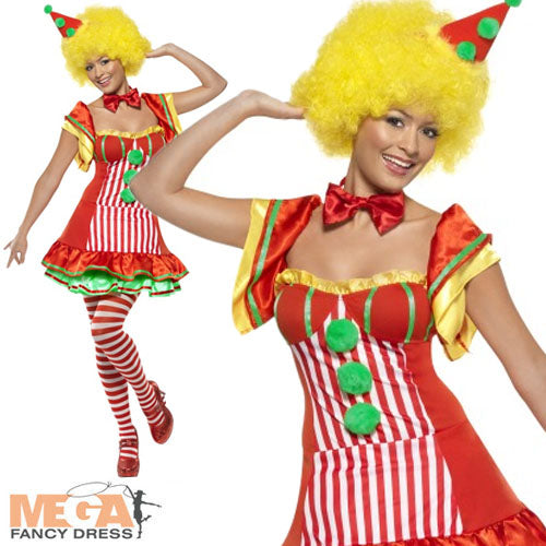 Ladies Striped Clown Carnival Circus Fun Fancy Dress Costume