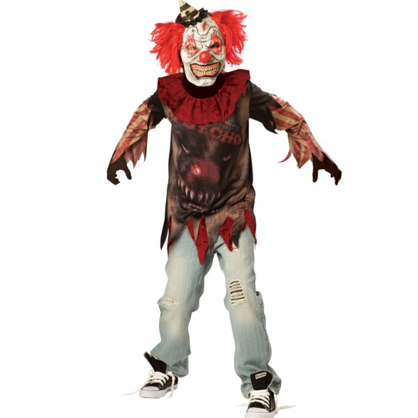 Boys Psycho Sideshow Clown Halloween Horror Circus Fancy Dress Costume