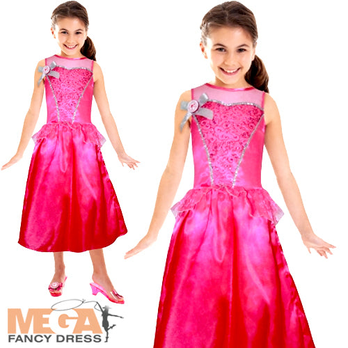 Girls Princess Barbie Glitter Sparkle Costume Outfit