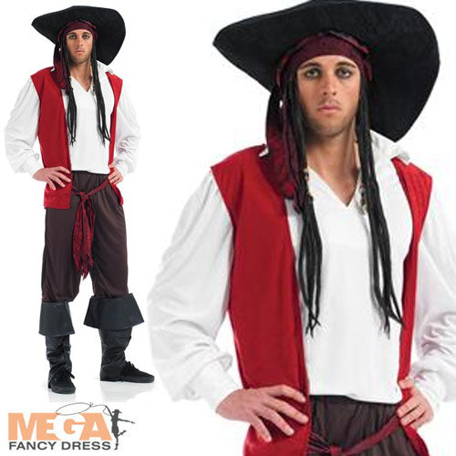 Mens Caribbean Pirate with Hat Costume