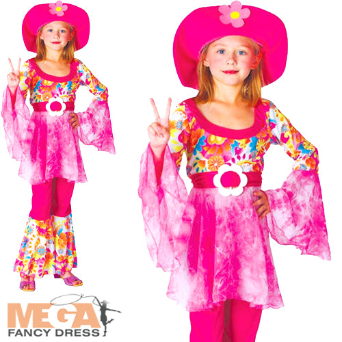 Kids 60s 1970s Hippy Diva Groovy Hippie Fancy Dress Costume