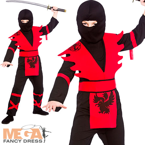 Ninja Assassin Black and Red Boys Warrior Costume