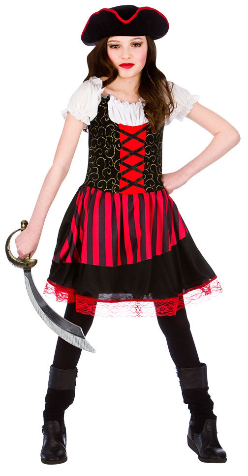 Girls Pretty Pirate Red Fancy Dress Halloween Costume