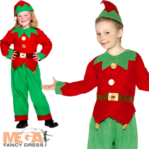 Kids Elf Fancy Dress Santa's Little Helper Christmas Costume