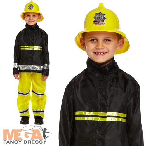 Boys Fireman Fancy Dress Fire Fighter Uniform Costume