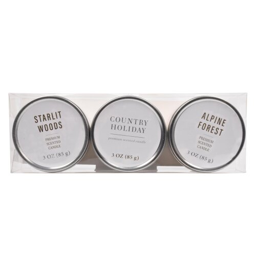 3 Pack Gold Leaves Christmas Scented Candles Alpine Forest