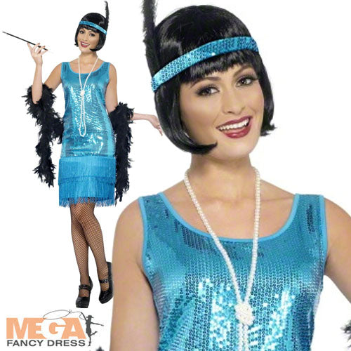 Teal Flirty Flapper Costume 20s Fancy Dress